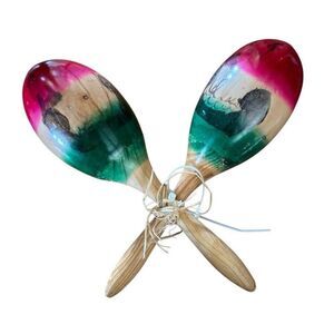 Vintage Mexican Hand Painted Wooden Maracas